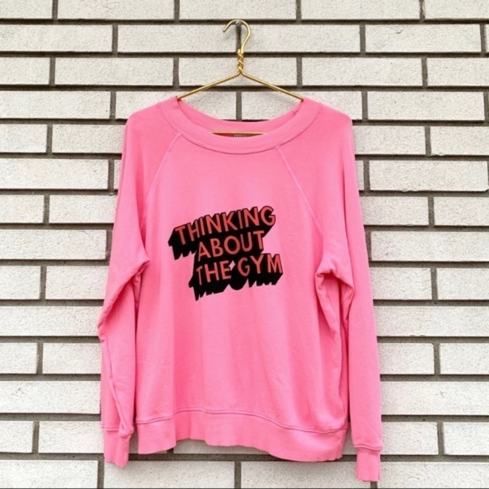 NWT Wildfox Thinking About The Gym Pink Sommers Sweatshirt XS Bubblegum Cotton - Picture 2 of 9